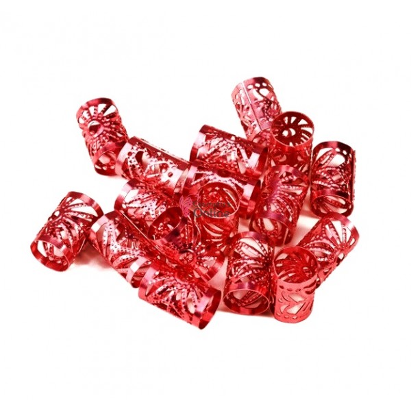 Inele din metal pentru codite afro RNG06 Rosii, Set 10 bucati